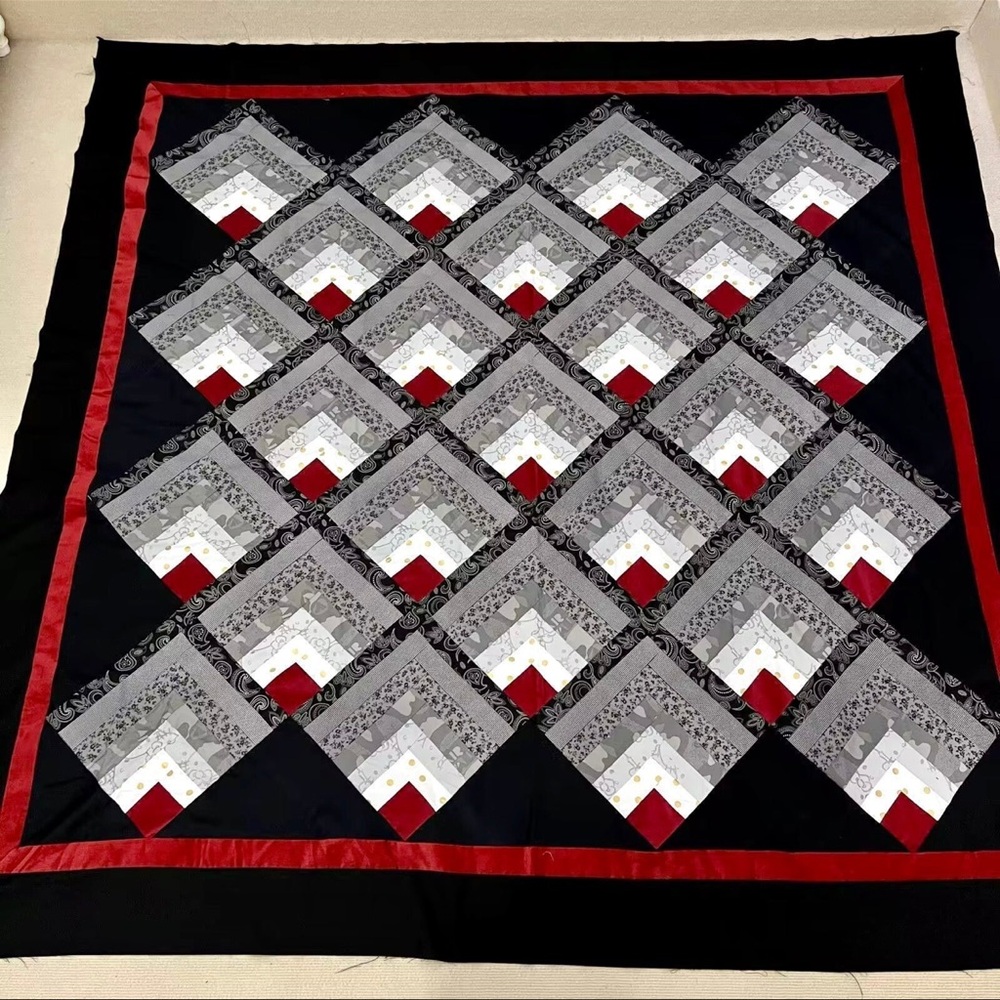 Original Mountain Log Cabin Patchwork Cotton fabric Queen size Quilt Top/Topper